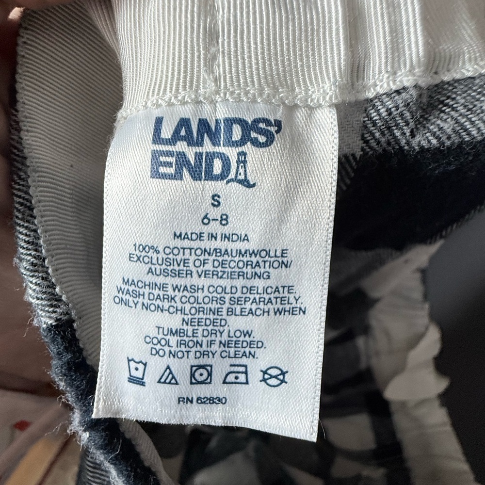 Lands End 100% Cotton Flannel Plaid Pajama Set Womens Sz S Black/White - Picture 5 of 6